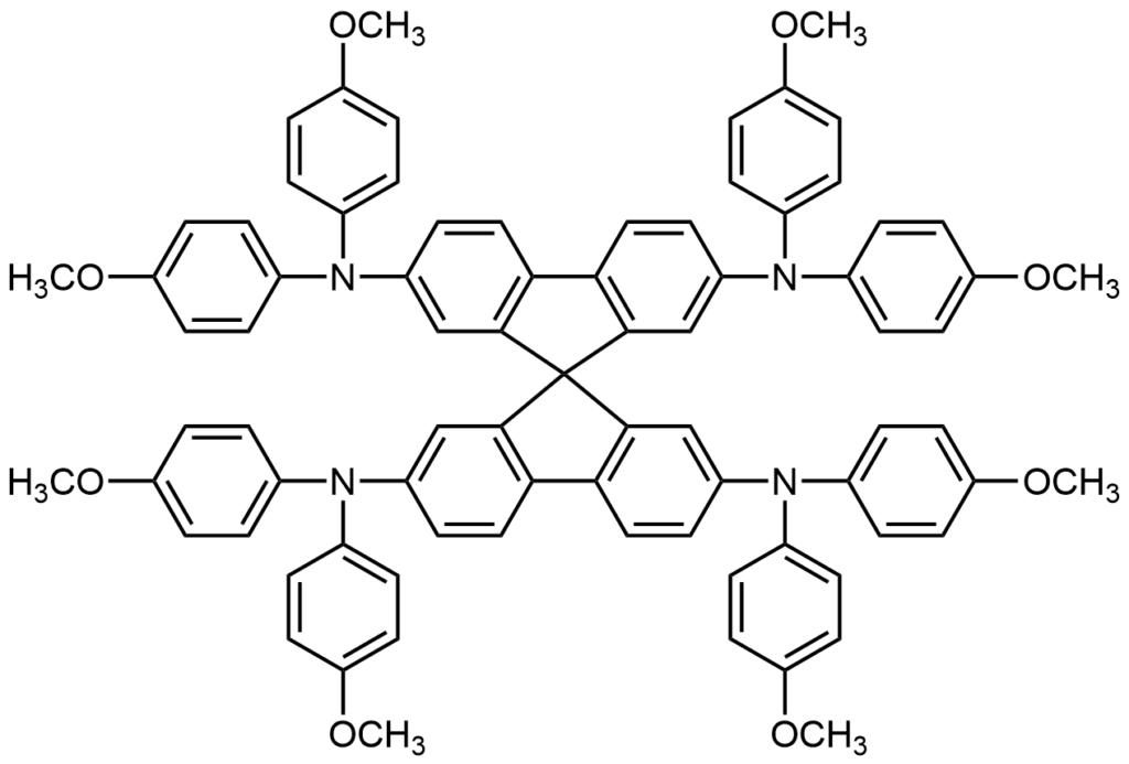 Spiro-OMeTAD C81H68N4O8 - Chemical compound - CAS number:207739-72-8, Full name:2,2',7,7'-Tetrakis[N,N-di(4-methoxyphenyl)amino]-9,9'-spirobifluorene, OLED - noctiluca.eu